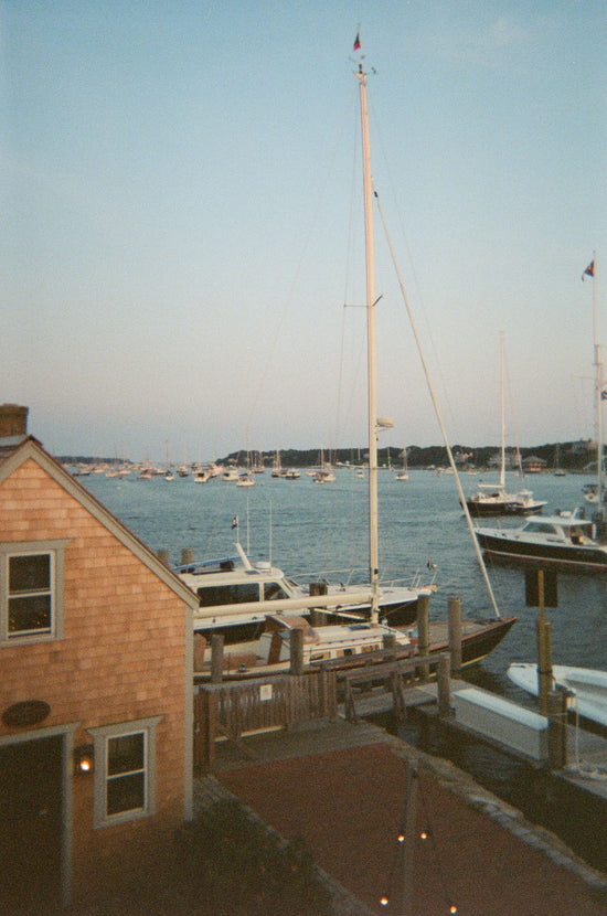 Boat docked in Nantucket captured by Kent Collective Photography