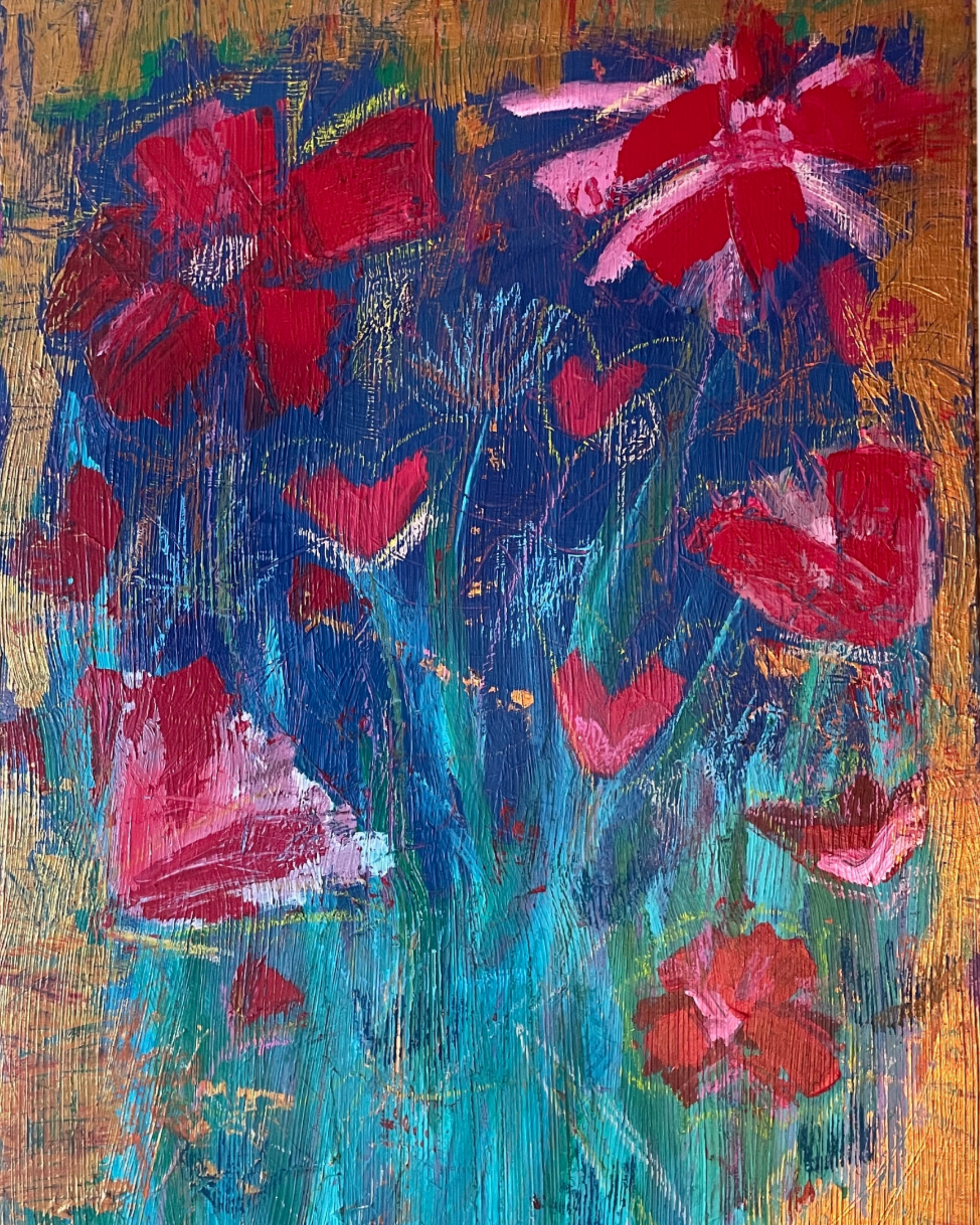Ruby Toned Garden is a 24 x 36 original painting with mixed media on linen canvas by Kent Collective