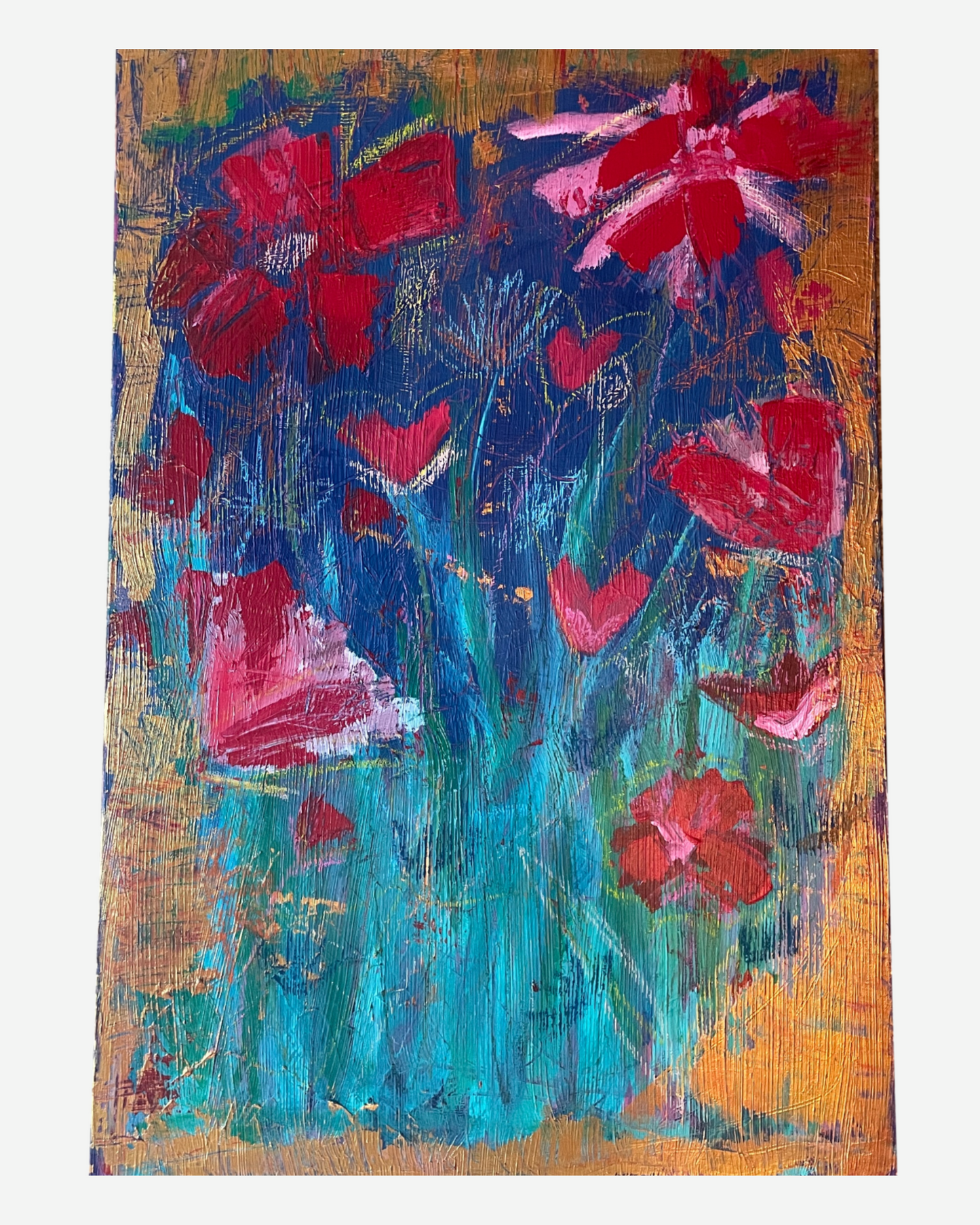 Ruby Toned Garden is a 24 x 36 original painting with mixed media on linen canvas by Kent Collective