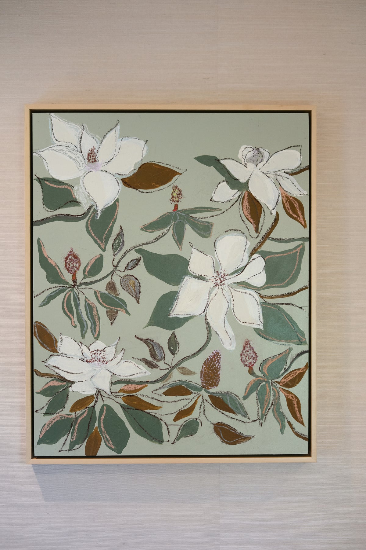 Hampton Park Magnolias II, original acrylic, oil stick and graphite painting on cradled panel, view 1 of 5