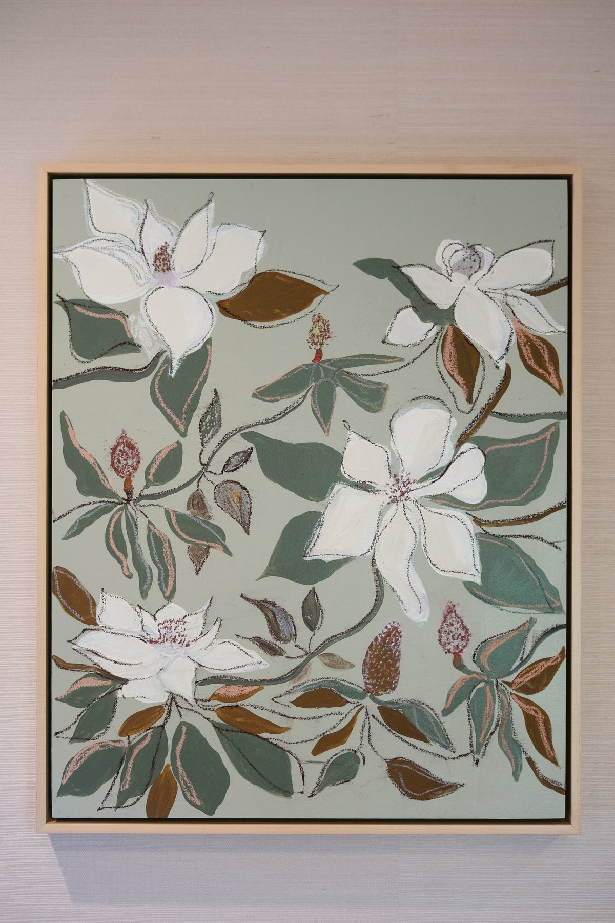 Hampton Park Magnolias II, original acrylic, oil stick and graphite painting on cradled panel, view 2 of 5