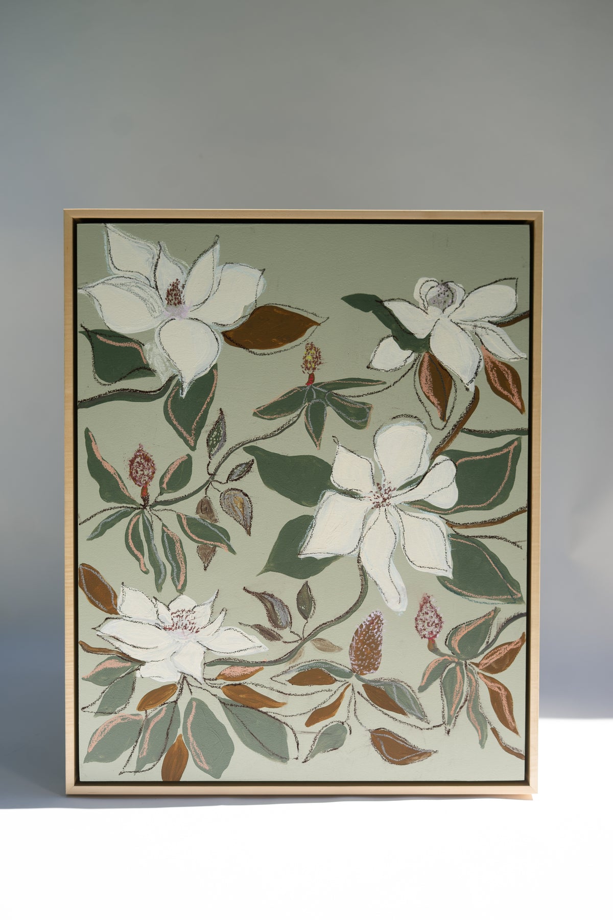 Hampton Park Magnolias II, original acrylic, oil stick and graphite painting on cradled panel, view 4 of 5