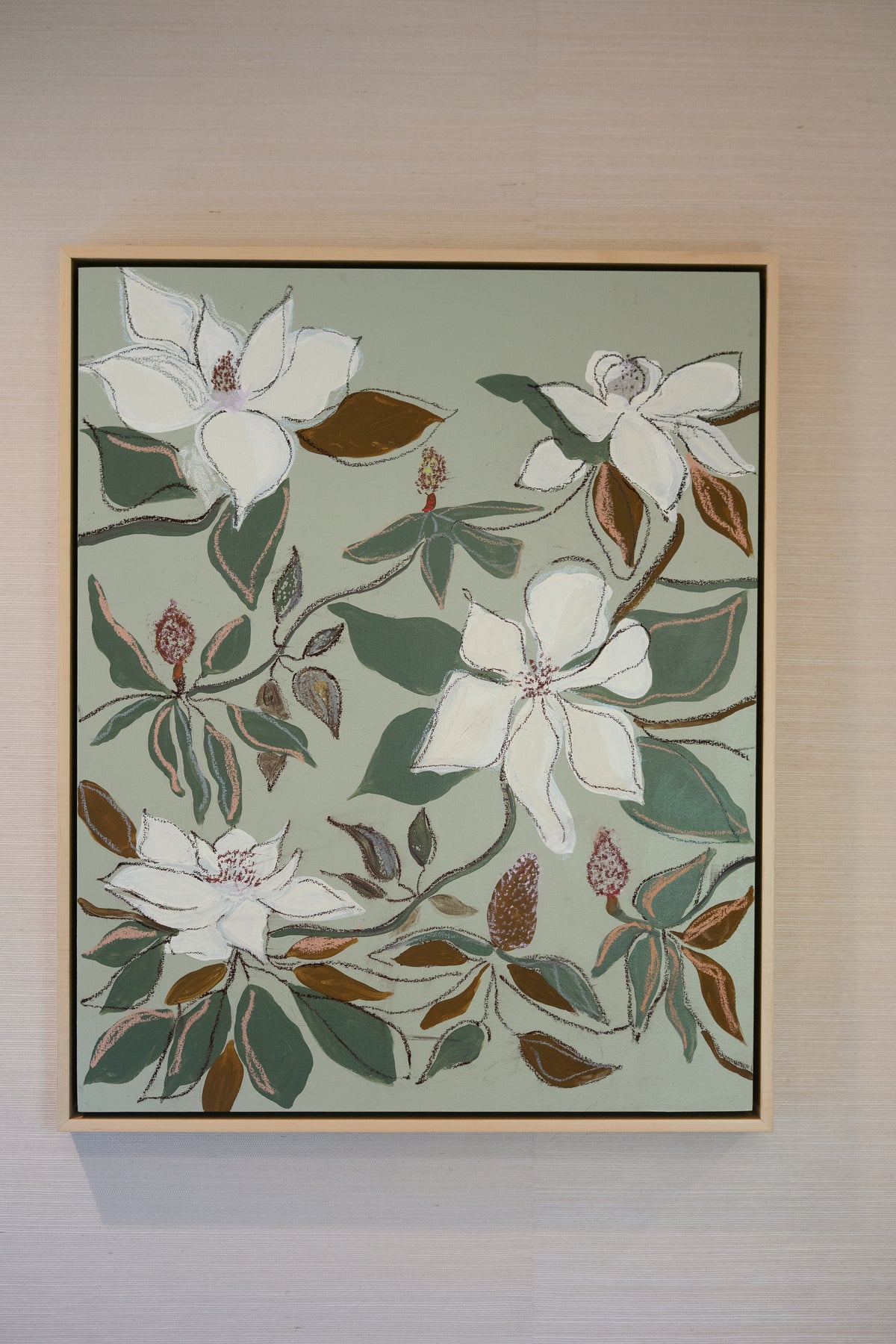 Hampton Park Magnolias II, original acrylic, oil stick and graphite painting on cradled panel, view 5 of 5