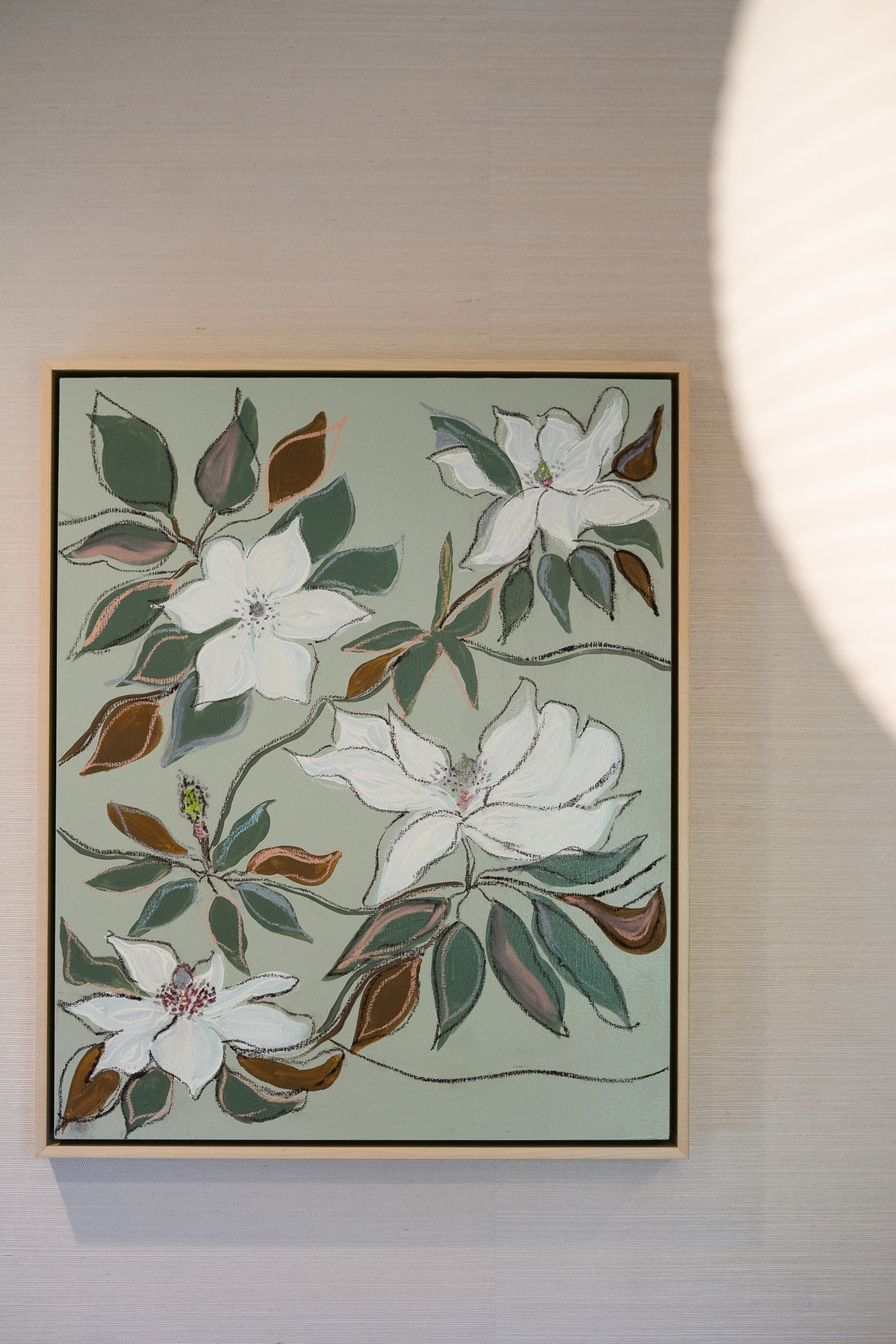Hampton Park Magnolias III, original acrylic, oil stick and graphite painting on cradled panel, view 2 of 5
