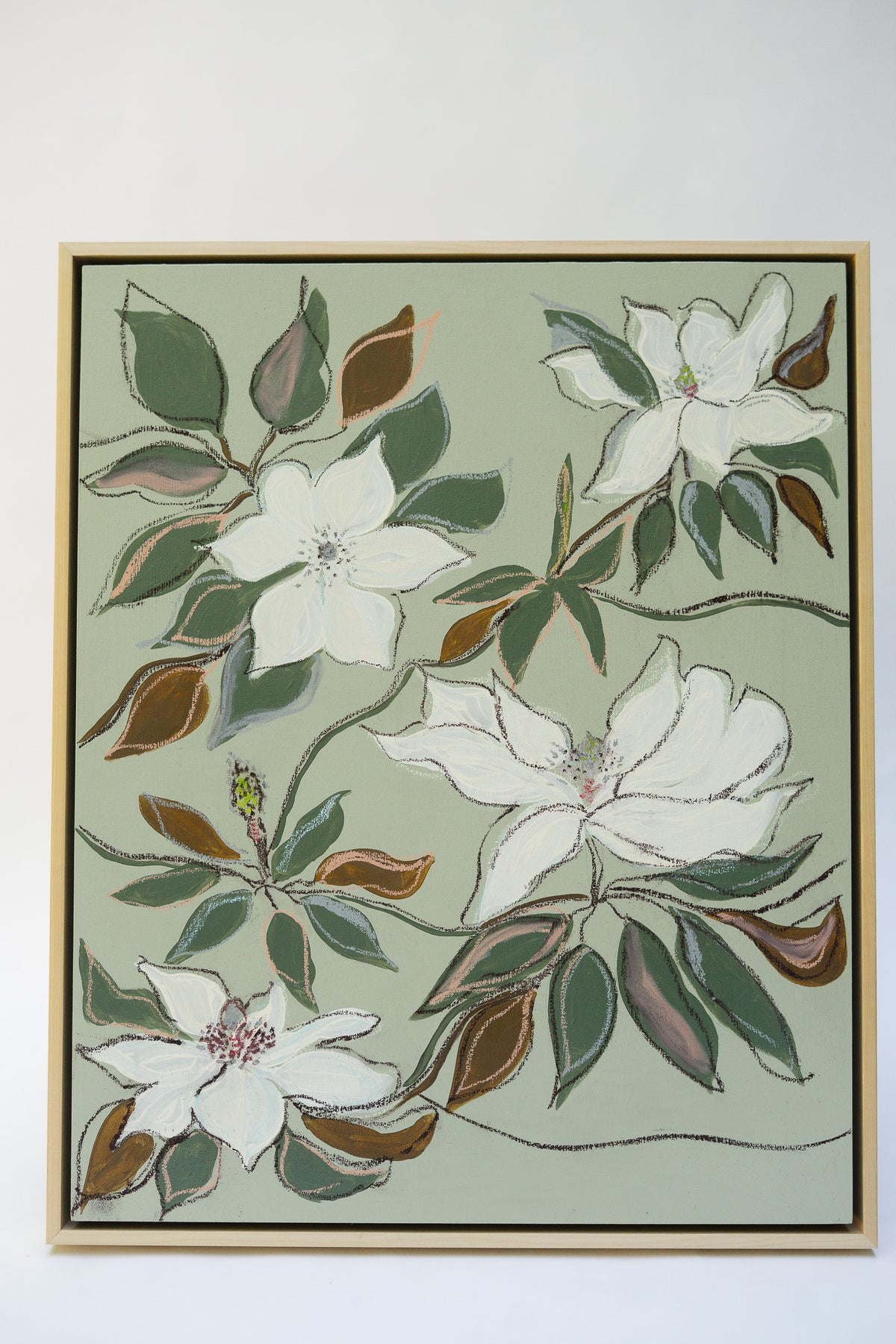 Hampton Park Magnolias III, original acrylic, oil stick and graphite painting on cradled panel, view 4 of 5