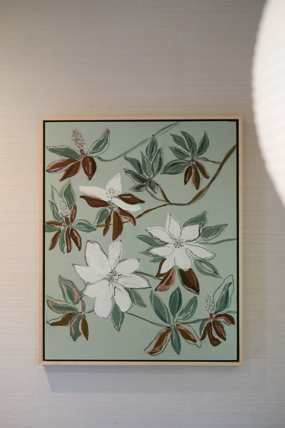 Hampton Park Magnolias IV, original acrylic, oil stick and graphite painting on cradled panel, view 2 of 3