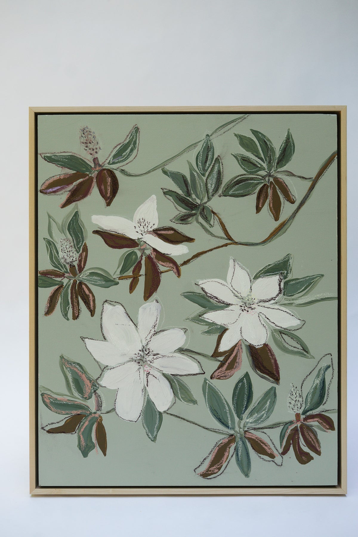Hampton Park Magnolias IV, original acrylic, oil stick and graphite painting on cradled panel, view 3 of 3