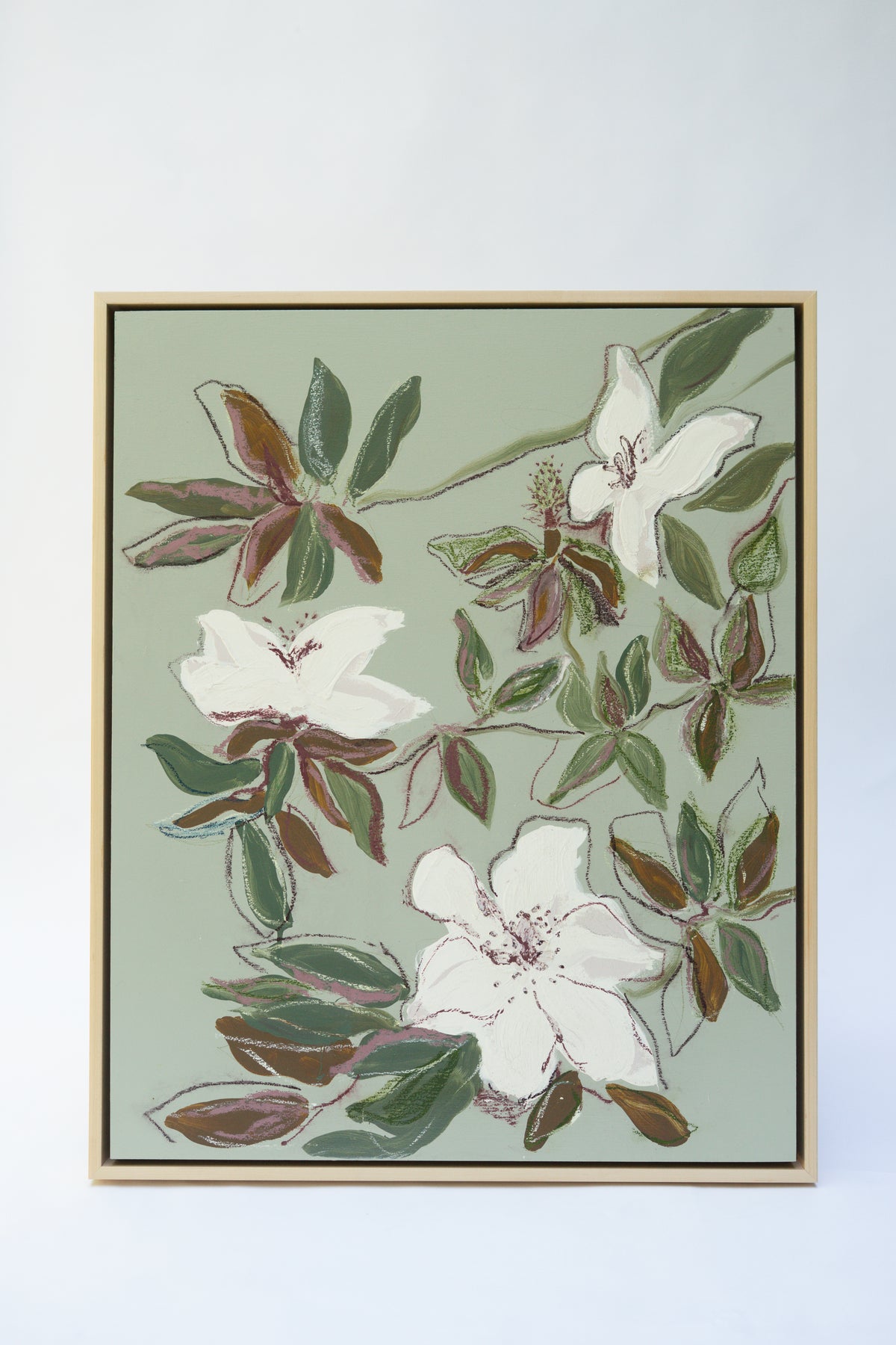 Hampton Park Magnolias I, original acrylic, oil stick and graphite painting on cradled panel, view 3 of 4