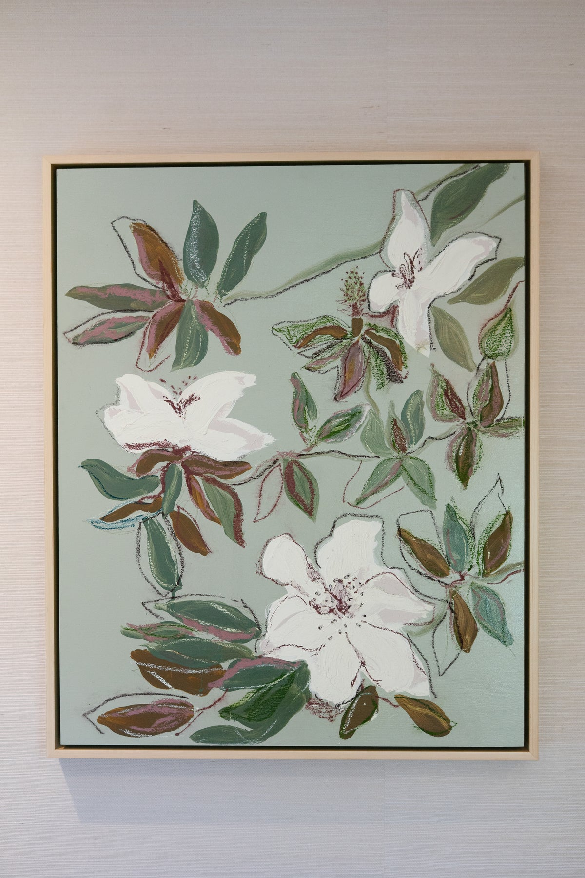Hampton Park Magnolias I, original acrylic, oil stick and graphite painting on cradled panel, view 1 of 4