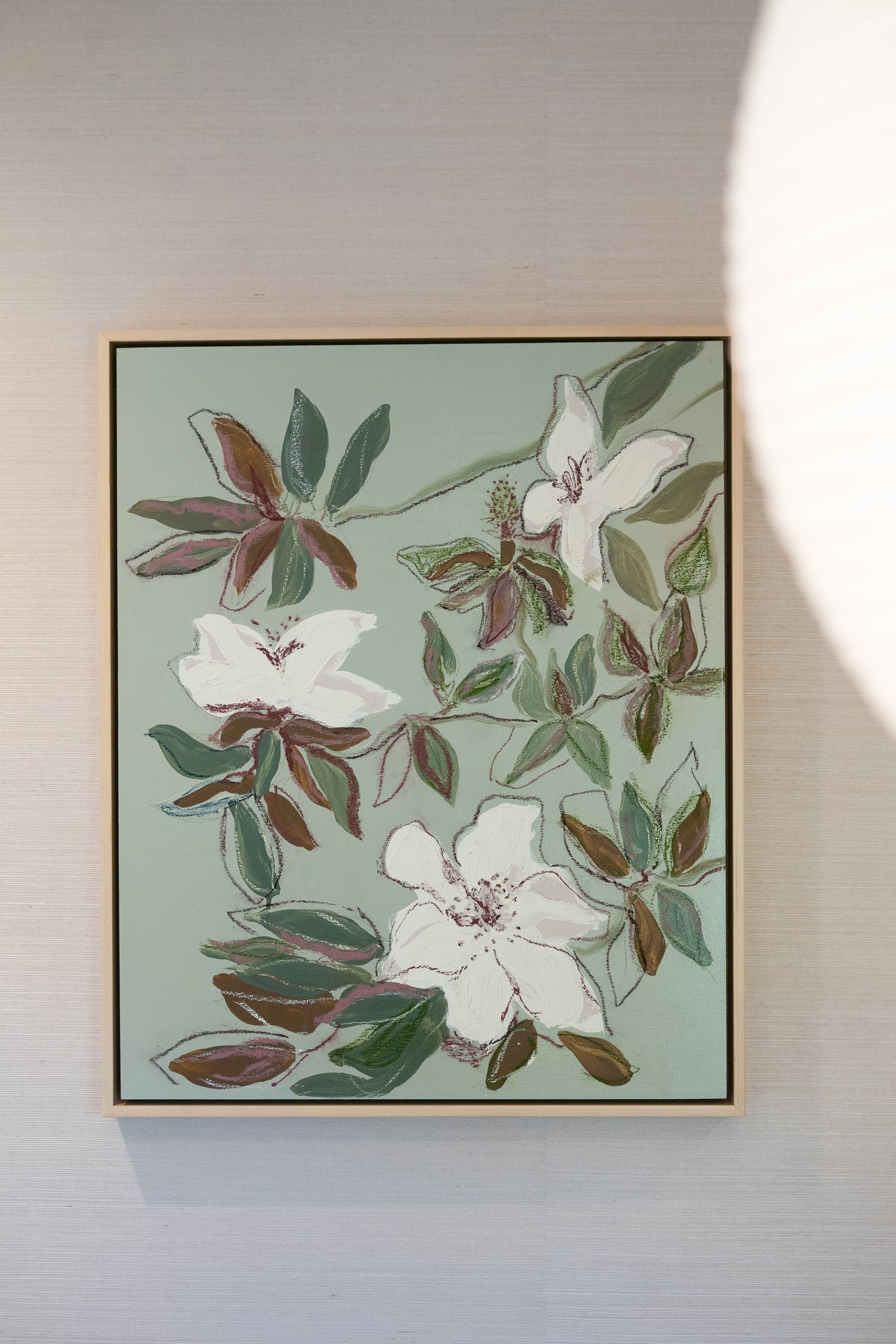 Hampton Park Magnolias I, original acrylic, oil stick and graphite painting on cradled panel, view 2 of 4