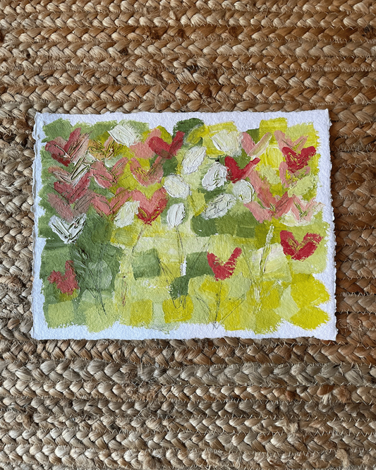 Tulip Love is a 9x12 original painting with mixed media on artisan paper with a deckled edge by Kent Collective